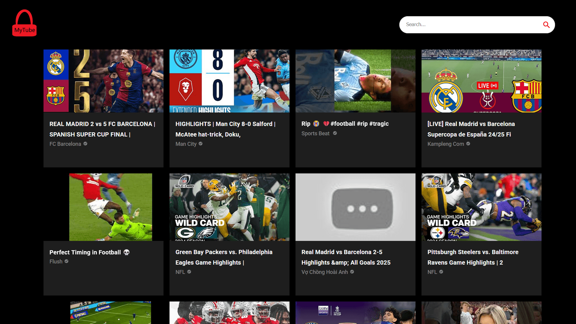 Recherche de vidéo de football avec MyTube